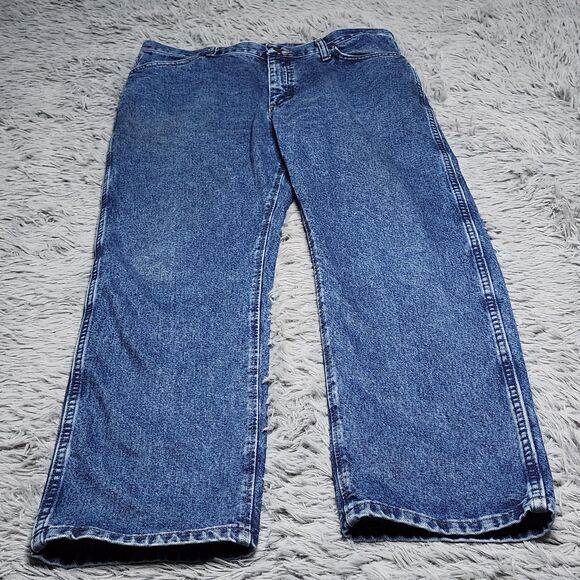 Wrangler Jeans Mens 36x32 Blue Straight Leg Zip Fly Classic Denim Pants 47MWZ - Picture 1 of 13